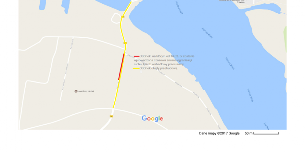 Wahadło w rejonie mostu w Sobieszewie od 14 lutego